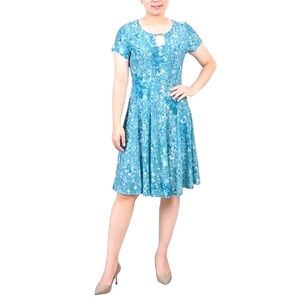 NY Collection Blue A-line Midi Dress with Pleats for Casual Wear Size Medium
